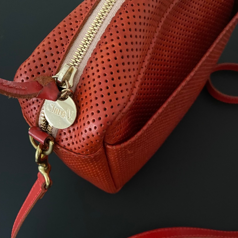 Clare V red leather perforated Midi Sac